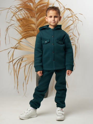 333. Костюм детский (Брюки+Толстовка) на кнопках, изумруд, хлопок 65%, 35% ПЭ, 3-х нитка с  начесом 122,128,134,140