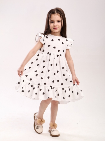 342-ЧС. Платье детское из муслина, хлопок 100%, чёрное сердце, р. 98,104,110,116
