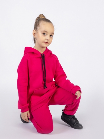 296-Ф. Свитшот с капюшоном + Штаны, хлопок 65%, 35% ПЭ, 3-х нитка (начес) фуксия 122,128,134,140