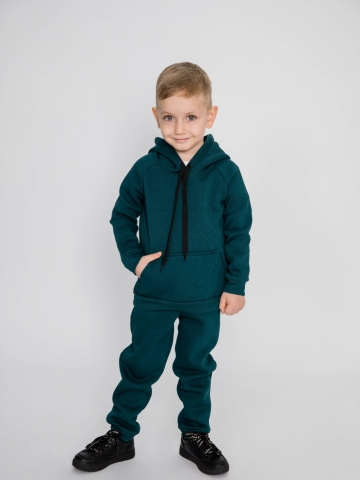Купить оптом 296-И. Свитшот с капюшоном + Штаны, хлопок 65%, 35% ПЭ, 3-х нитка (начес) изумрудный 122,128,134,140 в Зеленокумске