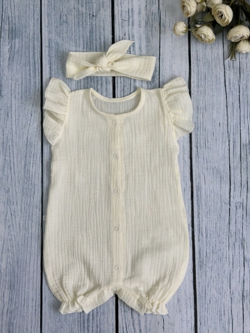 341-СЛ. Песочник с повязкой для девочки из муслина, хлопок 100%, р 62,68,74,80 сливочный